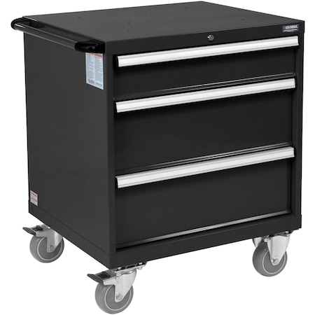 Global Industrial Mobile Modular Drawer Cabinet, 3 Drawers, w/Lock, 30Wx27Dx37H, Black 298446BK